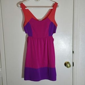 Neon Roxy colourblock cutout sleeveless mini dress